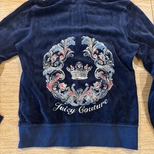 Vintage Juicy Couture Women's Velvet Sweatshirt Jacket - Navy Blue